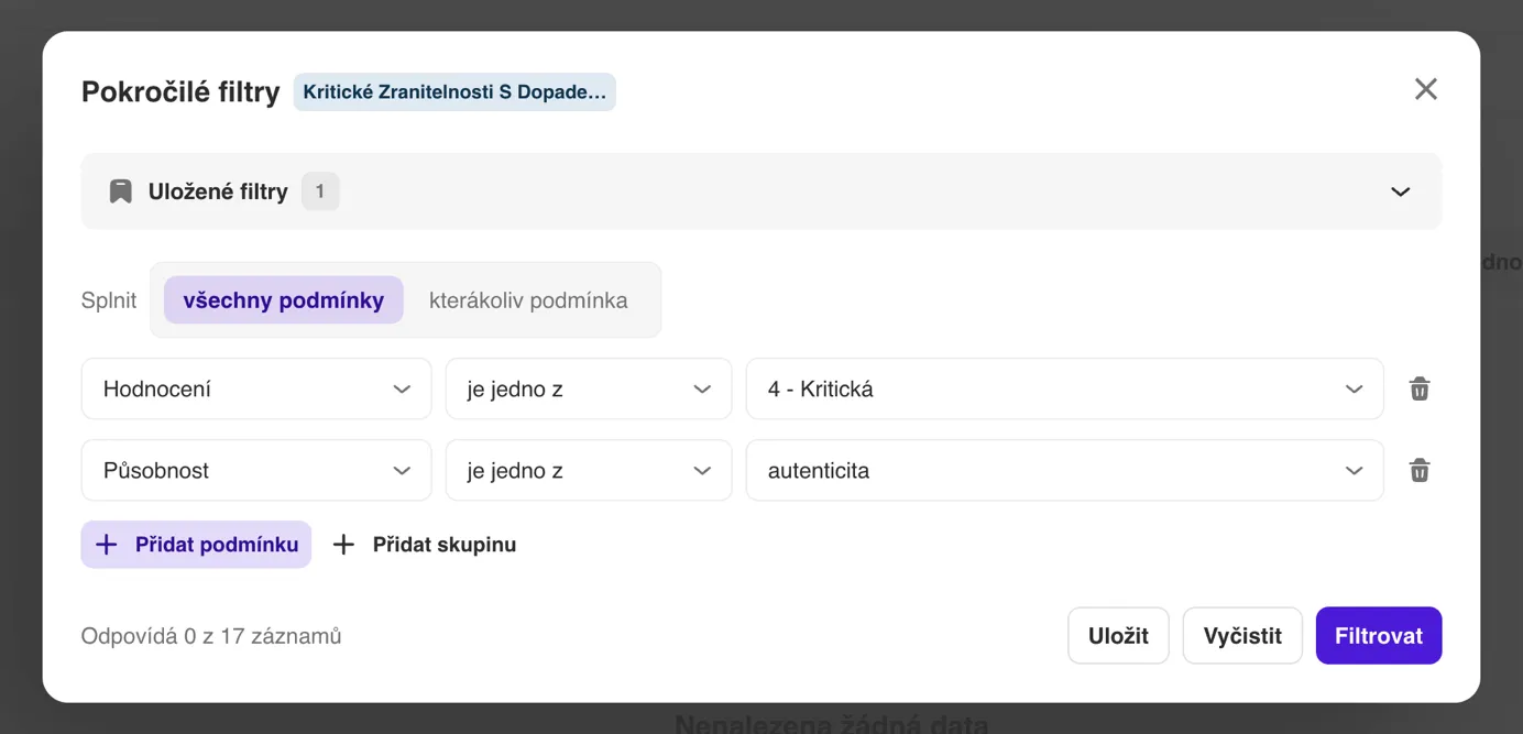 Pokročilé filtry nad tabulkami v MoyaKybeon