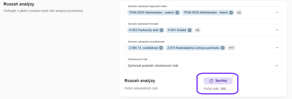 kukátko na počet rizik