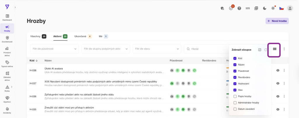 Nastavení vlastních sloupců